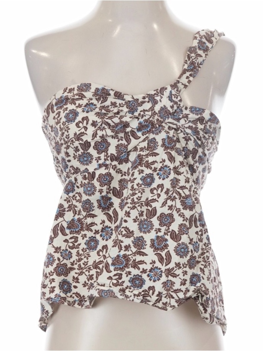 Heartloom Floral One-Shoulder Tank Top in Cream and Brown